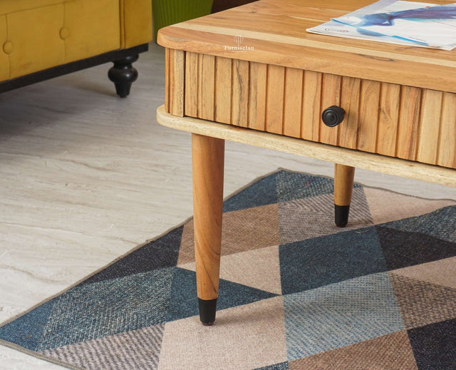 Eiffel Solid Wood Coffee Table Two Drawer - Coffee Table - Furniselan - Natural-Finish