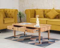 Eiffel Solid Wood Coffee Table Two Drawer - Coffee Table - Furniselan - Natural-Finish