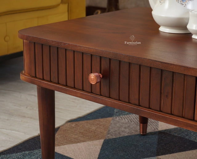 Eiffel Solid Wood Coffee Table Two Drawer - Coffee Table - Furniselan - Grey-Finish