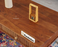 Eiffel Solid Wood Coffee Table Two Drawer - Coffee Table - Furniselan - Teak-Finish