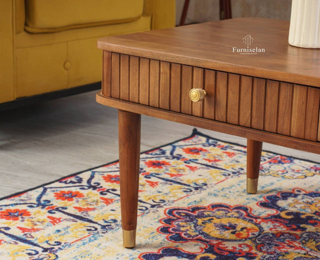 Eiffel Solid Wood Coffee Table Two Drawer - Coffee Table - Furniselan - Brown Finish