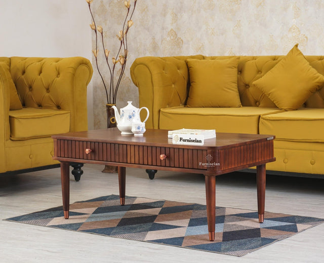 Eiffel Solid Wood Coffee Table Two Drawer - Coffee Table - Furniselan - Grey-Finish