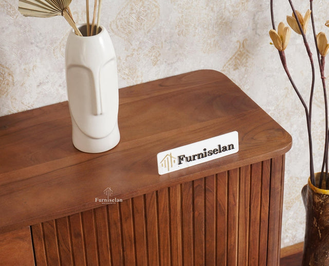 Eiffel Solid Wood Sideboard Cabinet Two Doors and Three Drawers  Furniselan - Brown Finish