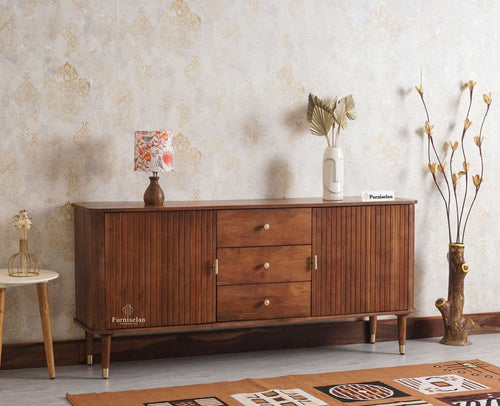 Eiffel Solid Wood Sideboard Cabinet Two Doors and Three Drawers  Furniselan - Brown Finish