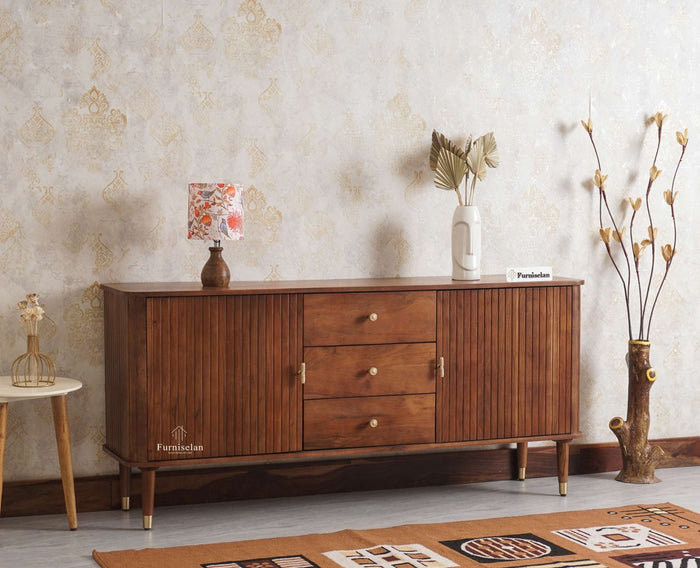 Eiffel Solid Wood Sideboard Cabinet Two Doors and Three Drawers  Furniselan - Teak Finish