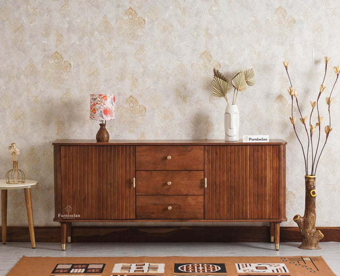 Eiffel Solid Wood Sideboard Cabinet Two Doors and Three Drawers  Furniselan - Teak Finish