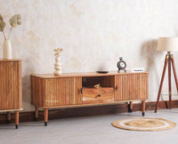 Eiffel Solid Wood TV Cabinet Two Door & One Drawer - Tv Cabinet - Furniselan - Natural-Finish