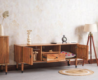 Eiffel Solid Wood TV Cabinet Two Door & One Drawer - Tv Cabinet - Furniselan - Natural-Finish