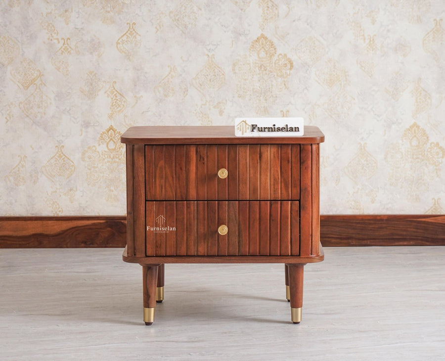 Eiffel Solid Wood Two Door Bedside Table - Bedside Table - Furniselan-Brown Finish