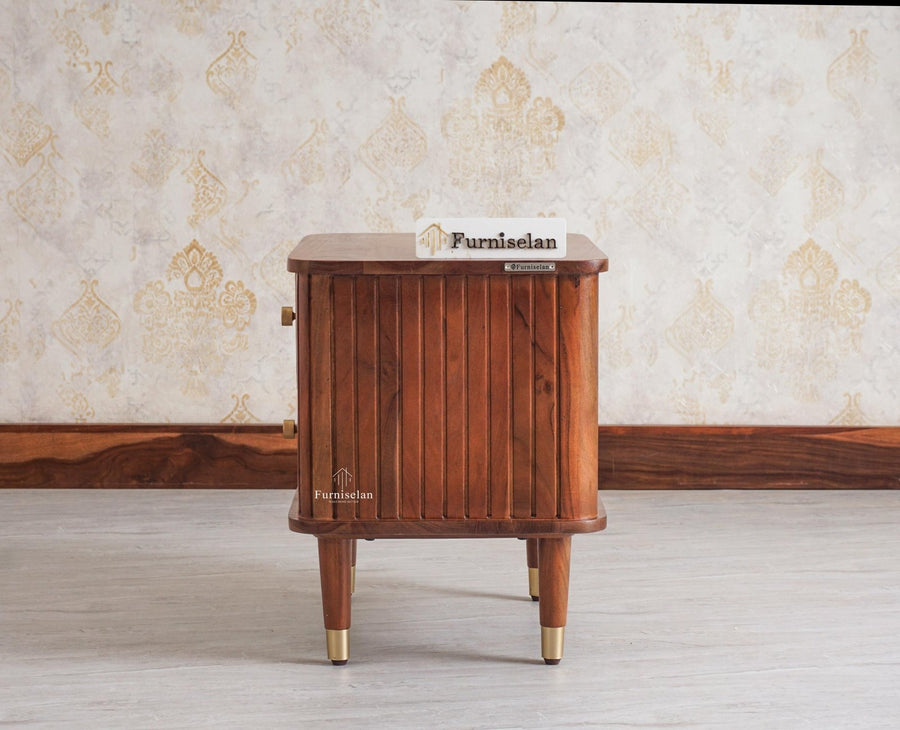 Eiffel Solid Wood Two Door Bedside Table - Bedside Table - Furniselan-Brown Finish