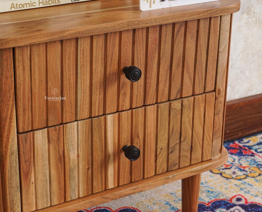 Eiffel Solid Wood Two Door Bedside Table - Bedside Table - Furniselan-Natural-Finish