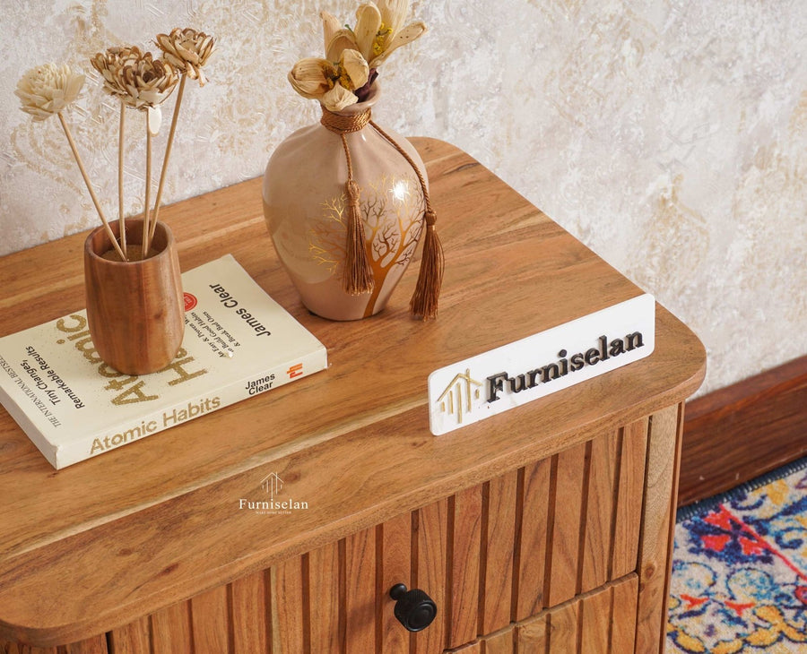 Eiffel Solid Wood Two Door Bedside Table - Bedside Table - Furniselan-Natural-Finish