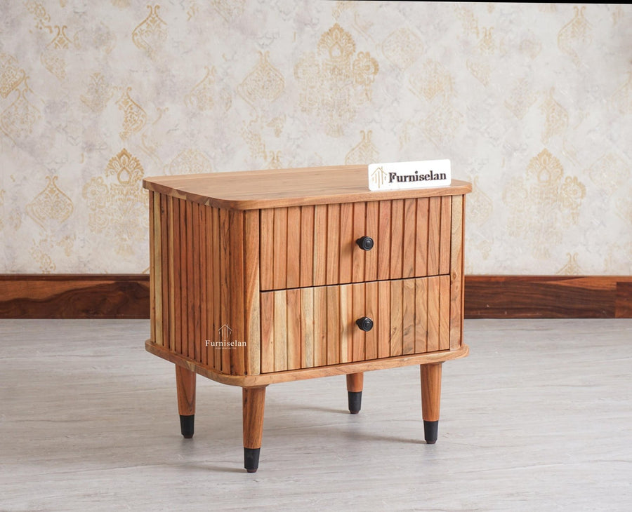 Eiffel Solid Wood Two Door Bedside Table - Bedside Table - Furniselan-Natural-Finish