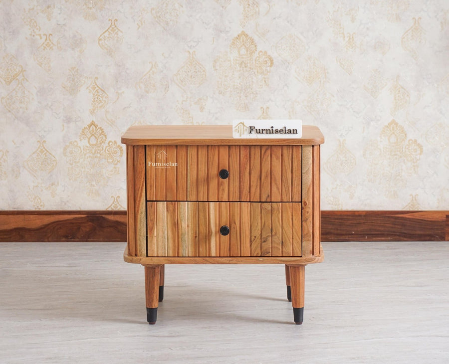 Eiffel Solid Wood Two Door Bedside Table - Bedside Table - Furniselan-Natural-Finish