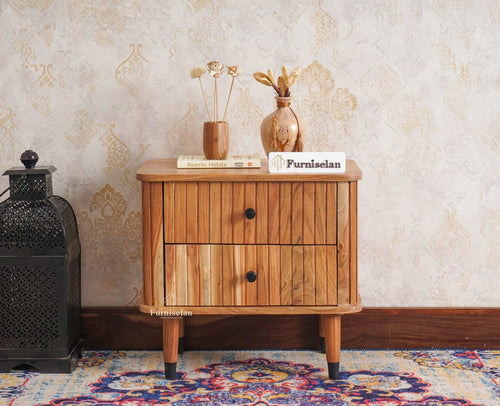 Eiffel Solid Wood Two Door Bedside Table - Bedside Table - Furniselan-Natural-Finish