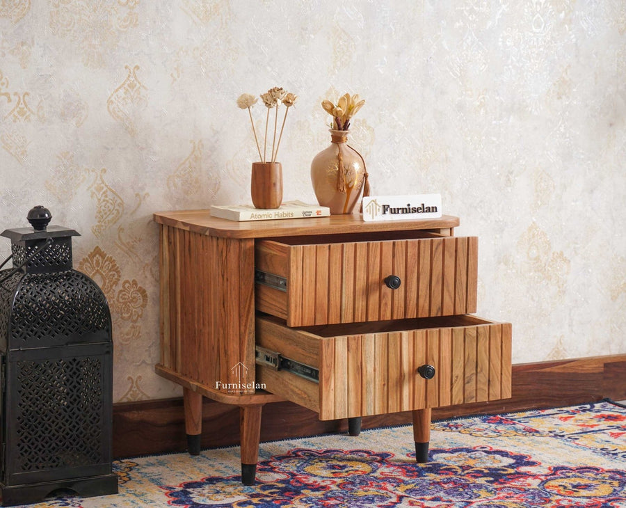 Eiffel Solid Wood Two Door Bedside Table - Bedside Table - Furniselan-Natural-Finish