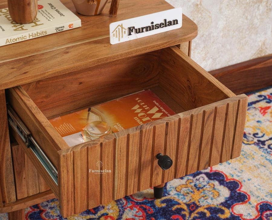 Eiffel Solid Wood Two Door Bedside Table - Bedside Table - Furniselan-Natural-Finish