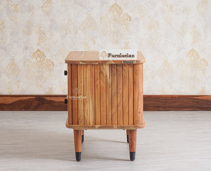 Eiffel Solid Wood Two Door Bedside Table - Bedside Table - Furniselan-Natural-Finish