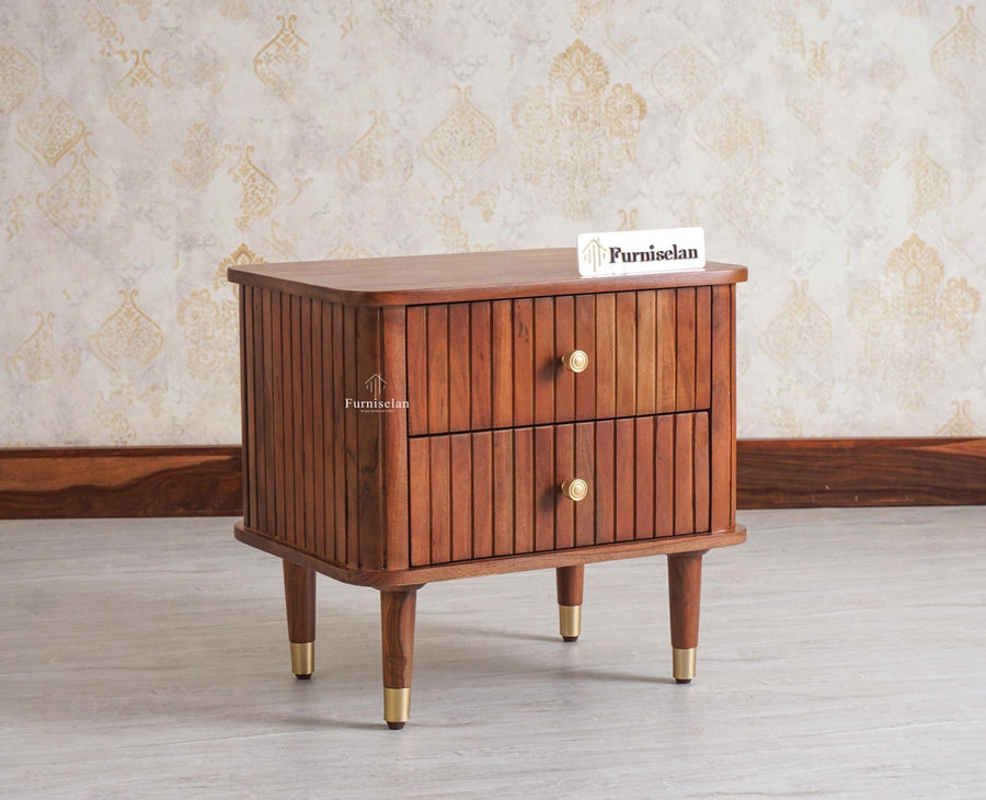 Eiffel Solid Wood Two Door Bedside Table - Bedside Table - Furniselan-Brown Finish
