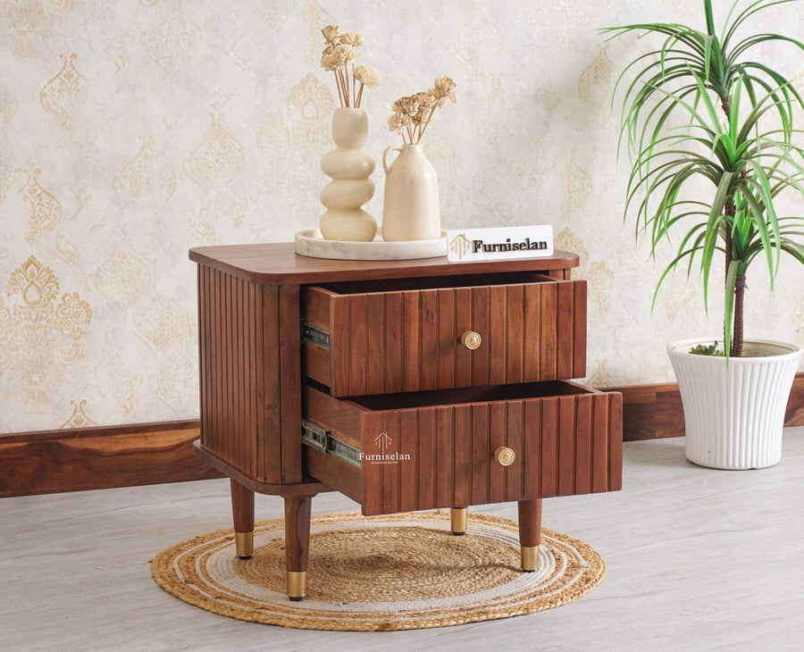 Eiffel Solid Wood Two Door Bedside Table - Bedside Table - Furniselan-Brown Finish