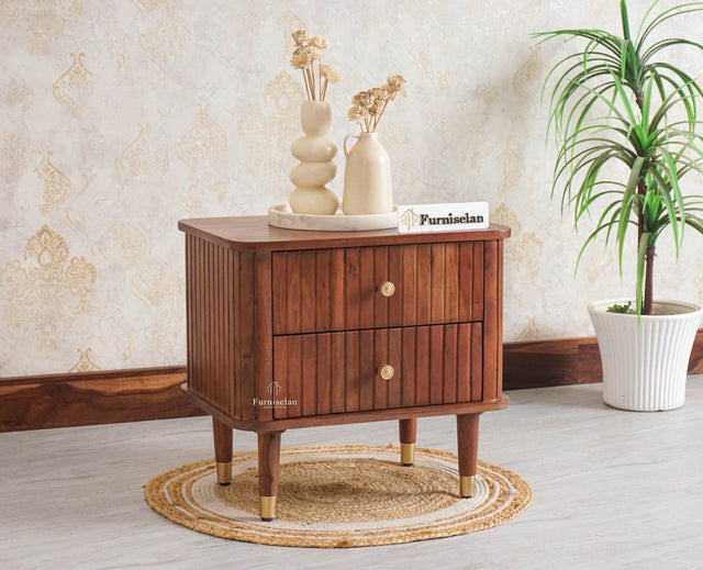 Eiffel Solid Wood Two Door Bedside Table - Bedside Table - Furniselan-Brown Finish