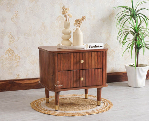 Eiffel Solid Wood Two Door Bedside Table - Bedside Table - Furniselan-Brown Finish