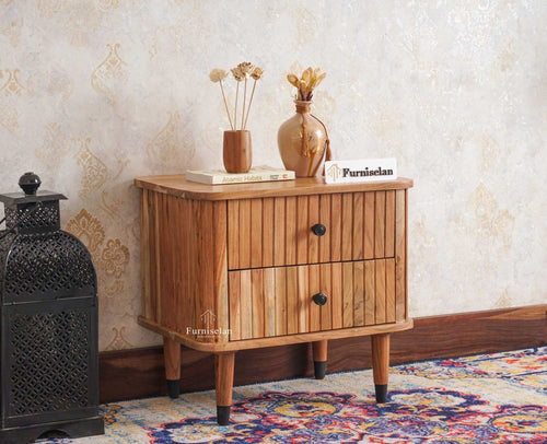 Eiffel Solid Wood Two Door Bedside Table - Bedside Table - Furniselan-Natural-Finish