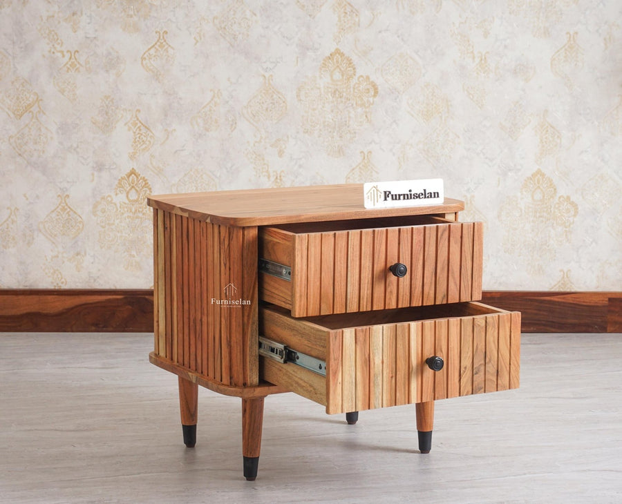Eiffel Solid Wood Two Door Bedside Table - Bedside Table - Furniselan-Natural-Finish