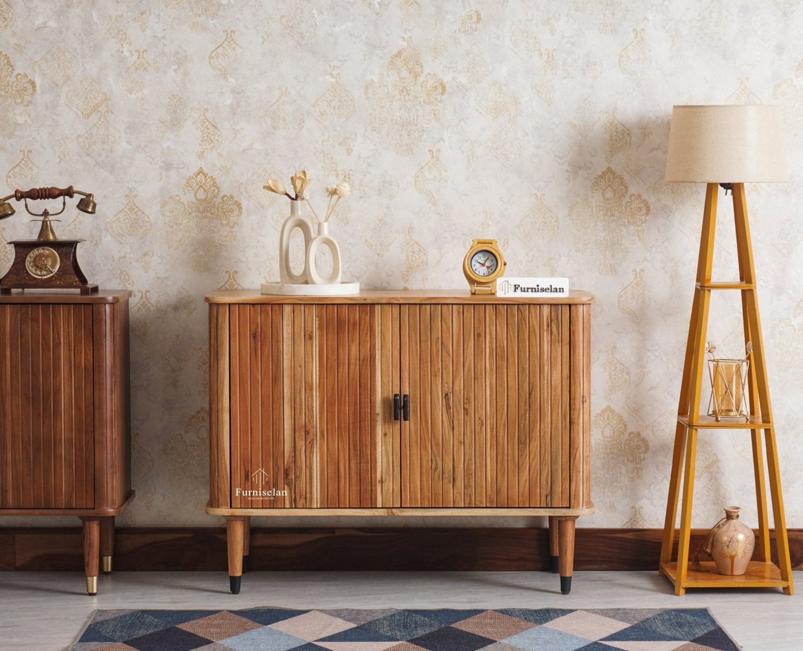 Eiffel Solid Wood Two Door Sideboard Cabinet - Sideboard - Furniselan - Natural-Finish Furniselan