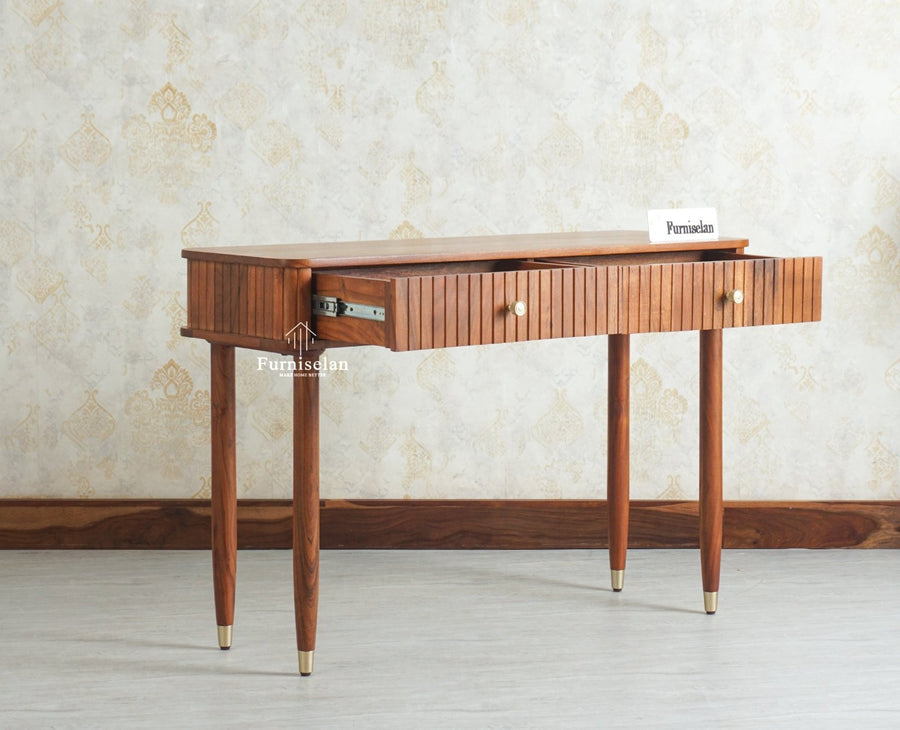 Eiffel Wooden Two Drawer Console Table Furniselan  Brown Finish