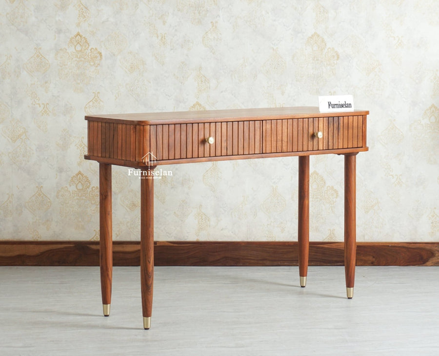 Eiffel Wooden Two Drawer Console Table Furniselan  Brown Finish