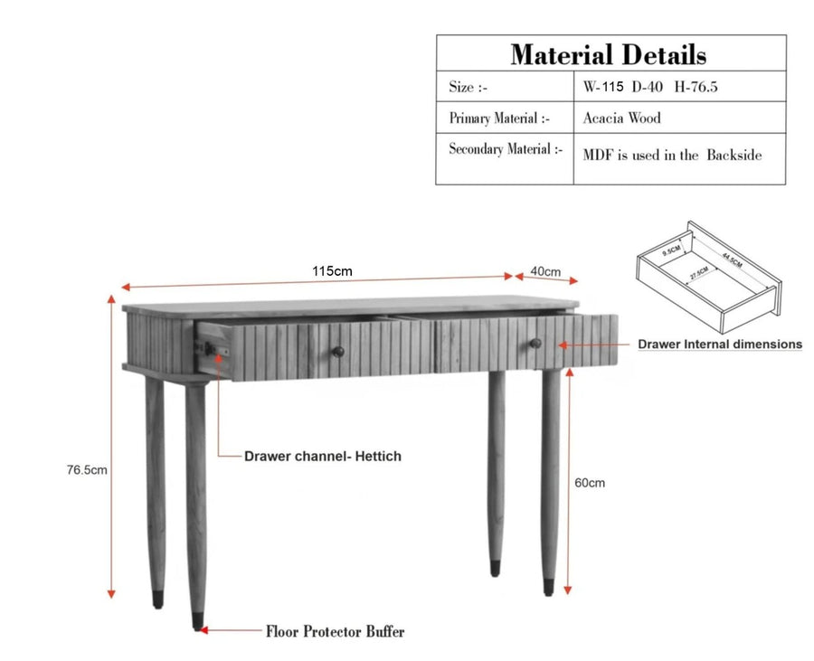 Eiffel Wooden Two Drawer Console Table Furniselan Grey Finish