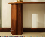 Elara Solid Wood Fluted Column Console Table for Living Room, Hallway & Entryway - Teak Finish
