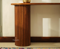 Elara Solid Wood Fluted Column Console Table for Living Room, Hallway & Entryway - Teak Finish
