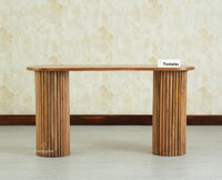 Elara Solid Wood Fluted Column Console Table for Living Room, Hallway & Entryway - Natural Oak Finish