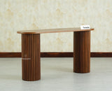 Elara Solid Wood Fluted Column Console Table for Living Room, Hallway & Entryway - Teak Finish

