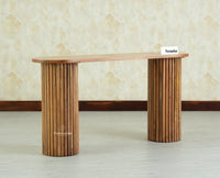 Elara Solid Wood Fluted Column Console Table for Living Room, Hallway & Entryway - Natural Oak Finish