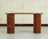 Elara Solid Wood Fluted Column Console Table for Living Room, Hallway & Entryway - Brown Finish
