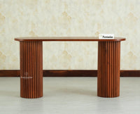 Elara Solid Wood Fluted Column Console Table for Living Room, Hallway & Entryway - Brown Finish
