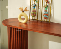 Elara Solid Wood Fluted Column Console Table for Living Room, Hallway & Entryway - Brown Finish

