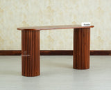 Elara Solid Wood Fluted Column Console Table for Living Room, Hallway & Entryway - Brown Finish
