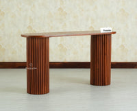 Elara Solid Wood Fluted Column Console Table for Living Room, Hallway & Entryway - Brown Finish

