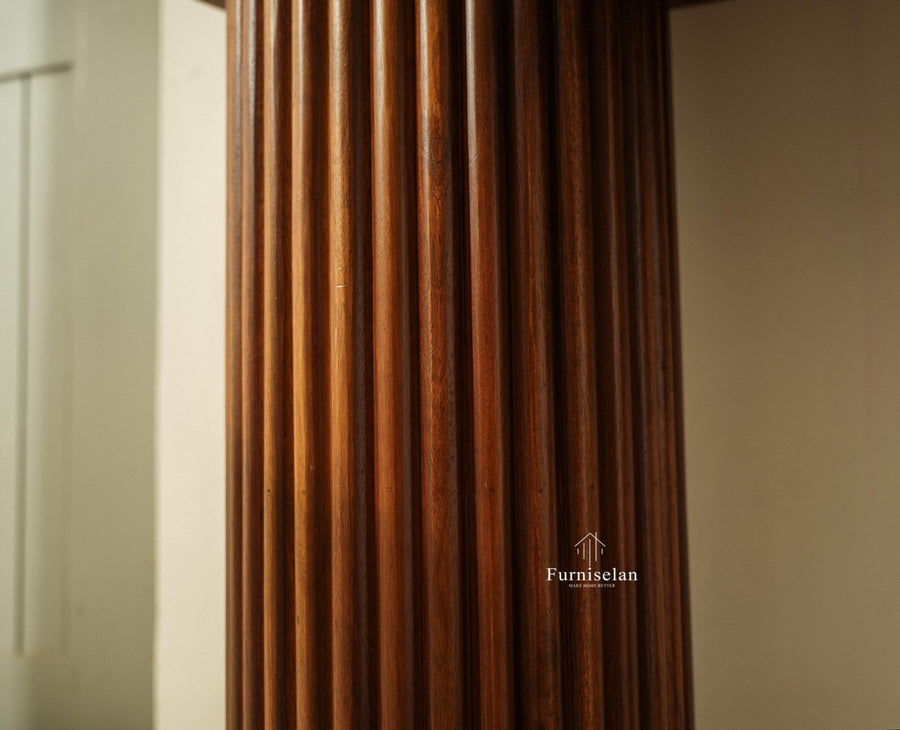 Elara Solid Wood Fluted Column Console Table for Living Room, Hallway & Entryway - Teak Finish
