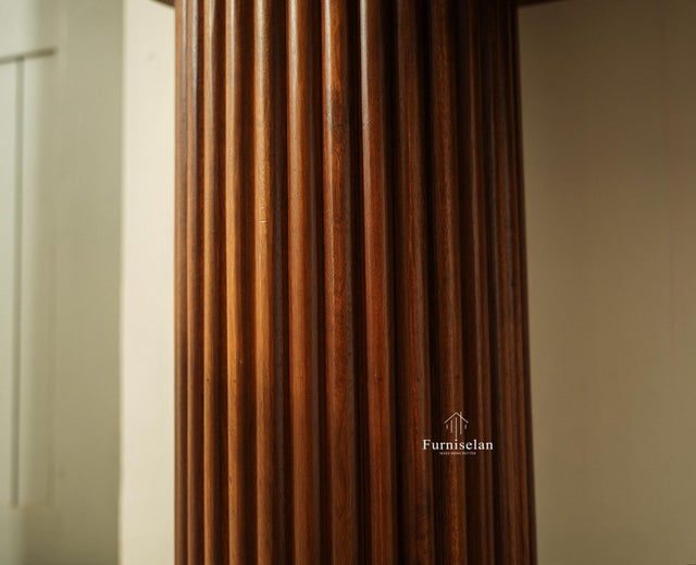 Elara Solid Wood Fluted Column Console Table for Living Room, Hallway & Entryway - Teak Finish
