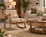 Elias Rubber Wood Rocking Chair with Cotton Fabric