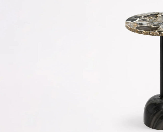 Elina Agate Marble Side Table - Black Finish