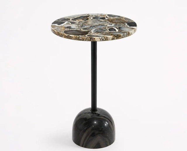 Elina Agate Marble Side Table - Black Finish