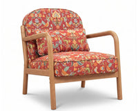 Harper Rubber Wood Arm Chair with Cotton Fabric - Rust Red / Multicolor Floral Print