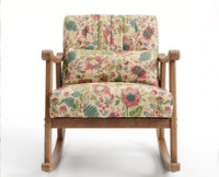 Elias Rubber Wood Rocking Chair with Cotton Fabric - Cream / Multicolor Floral Print