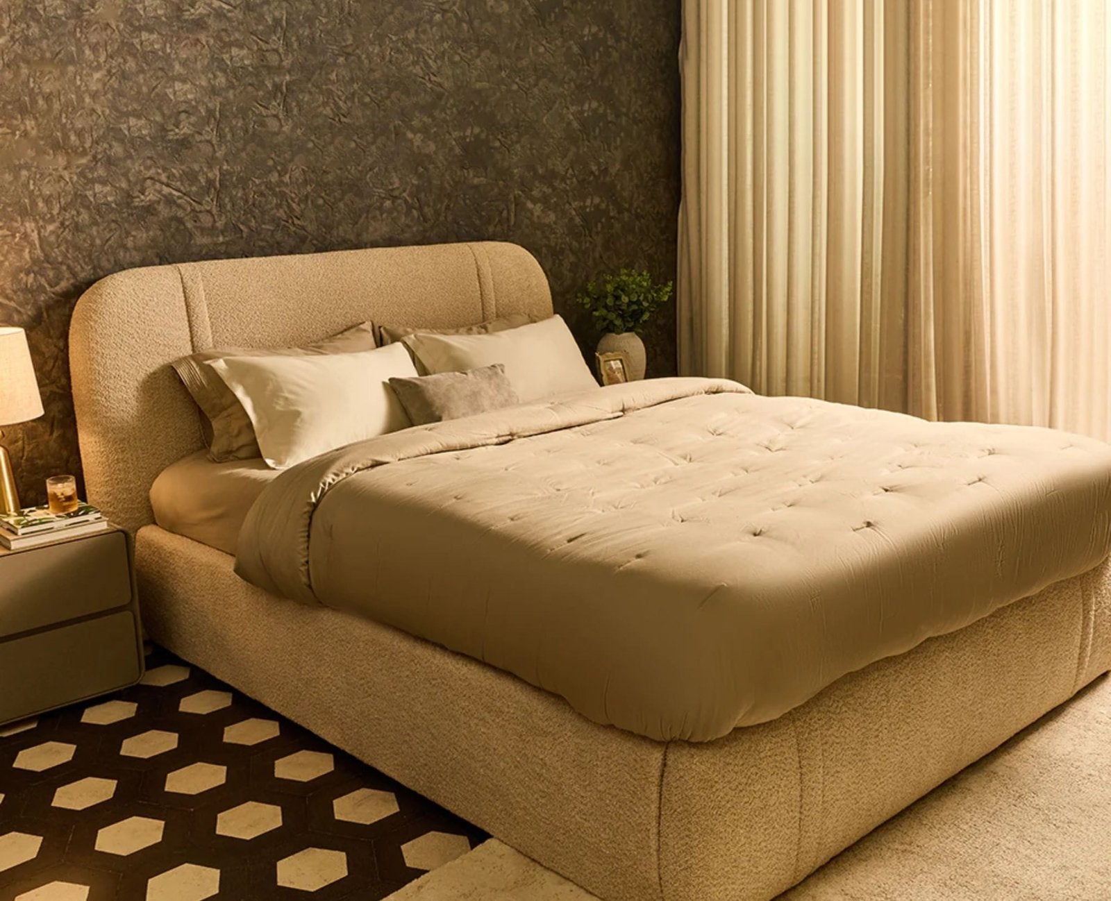 Fitzrovia Double Size Beam Upholstered Bed Furniselan White